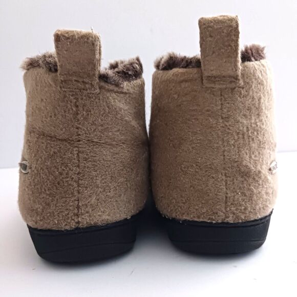 Acorn Bootie Slippers Tan Wool Faux Fur Lined Hard Rubber Sole Ladies 9 - Picture 7 of 10